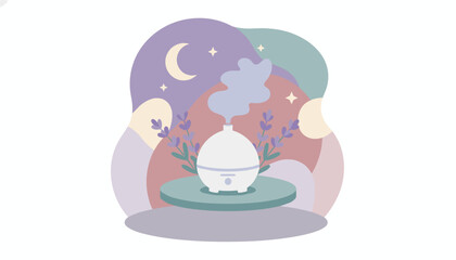 Relaxing aromatherapy with lavender diffuser under a calming night sky promoting wellness and sleep