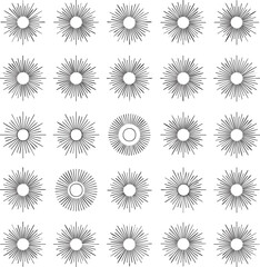 Seamless pattern of black sunburst starburst radial lines on white background vector
