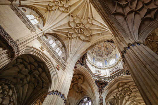 Salamanca, Spain - 3 March 2025: Gothic interior of Salamanca Cathedral, Catedral Nueva