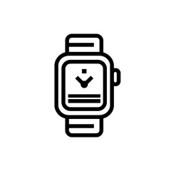 Simple black line drawing of a modern wristwatch design, suitable for product labels, fashion websites, and graphic design projects.