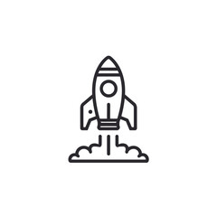 Simple line drawing of a rocket taking off. Suitable for presentations, posters, childrens books, and sciencerelated designs. Space exploration concept.