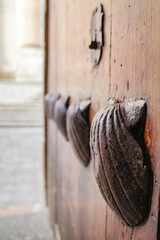 Salamanca, Spain - March 3, 2025: Shells on the door of Casa de las Conchas, Salamanca