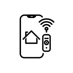 Smart home automation system controlled via smartphone. Suitable for technology, smart homes, iot, control, convenience, innovation, modern living concepts.