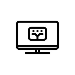 Suitable for presentations, websites, and articles about teamwork, networking, or corporate structure, this icon on a monitor signifies collaboration.
