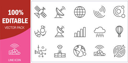 Technology and Communication Line Icons Set satellite