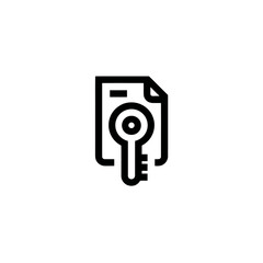Black and white key on a document, suitable for cybersecurity concepts, locksmith services, and intellectual property themes. Security and digital protection.