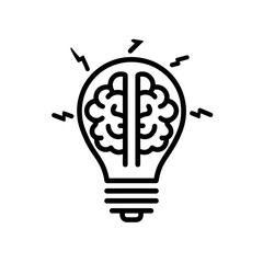 Lightbulb with a brain inside for conceptual creativity. Suitable for brainstorming, innovation, problemsolving, and creative thinking concepts in design.