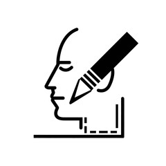 Plastic surgery contouring shows pencil outlining facial features for cosmetic procedures. Suitable for medical brochures, beauty articles, and educational materials.