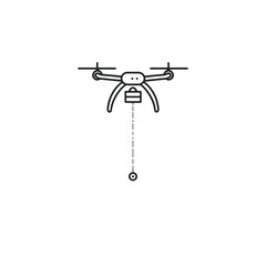 Simple line drawing of a drone with a package. Suitable for tech or delivery concepts in design projects.