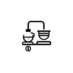 Black and white pour over coffee maker icon suitable for cafe logos, coffee shop signs, and beveragerelated designs.