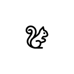 Obraz premium Minimalist black line art illustration of a squirrel in profile on a white background, depicting a simple animal icon.