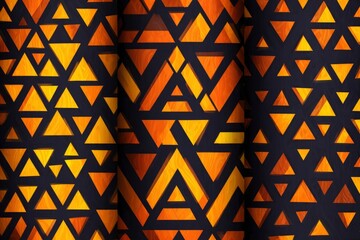 Triangle pattern with wood texture in yellow and orange tones on a dark blue background
