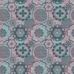 Colorful flowers as a seamless pattern. Multicolored background with flowers.
Seamless floral decor.
