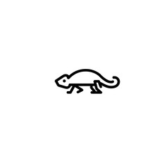 Simple black and white line drawing of a lizard with a curled tail.