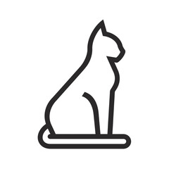 A minimalist black line art icon of a cat sitting upright in profile on a white background.