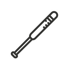 Simple black outline icon of a baseball bat, a common sports equipment used in baseball games.