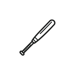 Black and white illustration of a baseball bat, a sports equipment for hitting the ball.