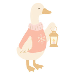 Cute goose wearing sweater holding christmas lantern © Nadiia