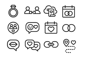 Bubble icons contract love commitment cloud digital wedding vector message scroll vow