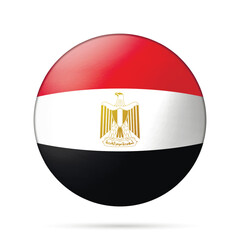 Fototapeta premium Glass light ball with flag of Egypt. Round sphere, template icon. National symbol. Glossy realistic ball, 3D abstract vector illustration highlighted on a white background. Big bubble.