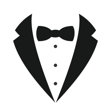 Tuxedo icon flat vector logo design. Wedding suits with bow tie and with necktie. Cool and masculine tuxedo logo design for men. Tuxedo vector illustration.