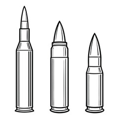 Rifle and Handgun Bullet Cartridge Illustration Vector Outline Drawing