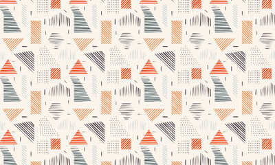 Abstract Brutalist Geometric Seamless Pattern, Hand-Drawn Architectural Shapes and Organic Lines. Modern Vector Background