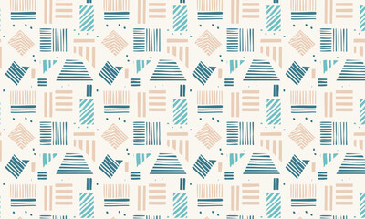 Abstract Brutalist Geometric Seamless Pattern, Hand-Drawn Architectural Shapes and Organic Lines. Modern Vector Background
