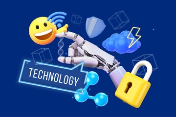 Futuristic technology word element, 3D collage remix design