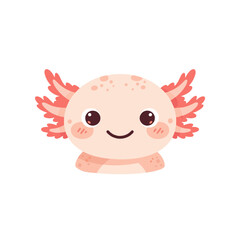 Cute axolotl face vector illustration. Kawaii cartoon amphibian character head icon
