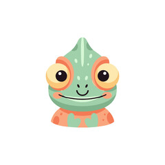 Cute chameleon face vector icon. Funny cartoon lizard head illustration with big eyes