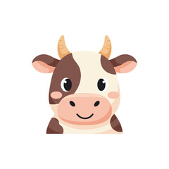 Cute cow face vector icon. Adorable cartoon farm animal head illustration isolated.