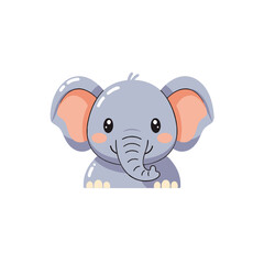 Cute elephant face vector icon. Happy cartoon animal head illustration with trunk.