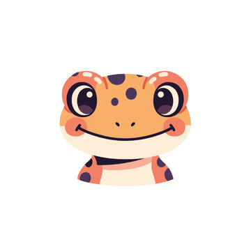Cute gecko face vector icon. Happy cartoon reptile head illustration isolated.