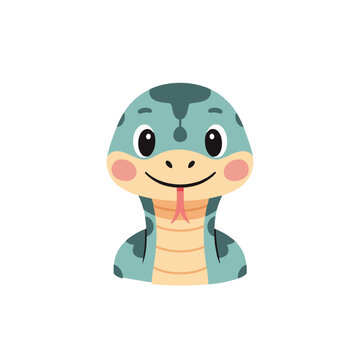 Cute snake face vector icon. Happy cartoon reptile head illustration isolated.