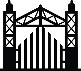 Industrial Bridge Gate Silhouette Urban Metal Structure Design Modern Architecture Entry Point Steel Construction Vector Illustration