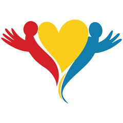 Abstract Unity Design with Colorful Figures and Central Heart Symbol