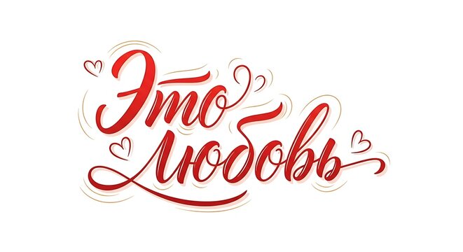 Elegant Russian Calligraphy - This is Love with Heart Accents.