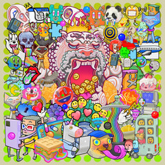 Funky neo graffiti, abstract maximalist illustration