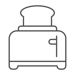 Electric toaster with slice of wheat bread thin line icon, cooking food concept. Vector graphics. Toaster sign on white background, outline style icon for mobile or web design.