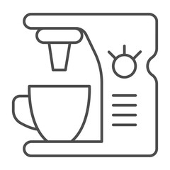 Coffee machine with tumbler and ceramic cup thin line icon, drink concept. Vector graphics. Electric machine sign on white background, outline style icon for mobile or web design.