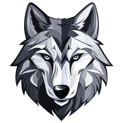 Stylized Wolf Head Illustration with Fierce Expression and Symmetrical Design