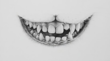 Closeup of cat teeth isolated on white background, showing the sharp canines and incisors in detail