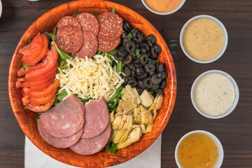 Italian-style antipasto salad with meats and olives