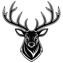 A black silhouette of a reindeer head with antlers