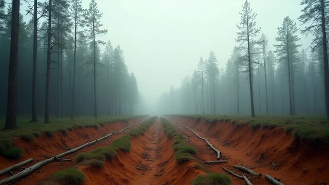 Remote forest landscape showing dying trees and soil erosion exemplifying climate change driven ecosystem stress in temperate regions in  Photo Stock  Concept  and empty space on the left side