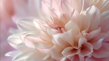 Fototapeta premium Delicate pale pink petals of a blooming dahlia flower in soft light.
