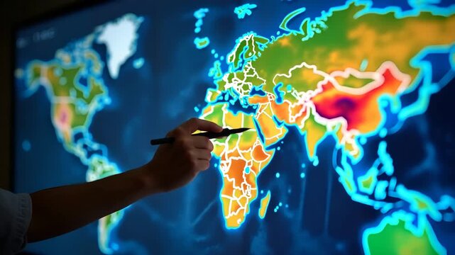 Data scientists visualizing temperature anomaly map series in interactive dashboards to communicate regional warming patterns and policy impacts in  Photo Stock  Concept  and empty space on the left s