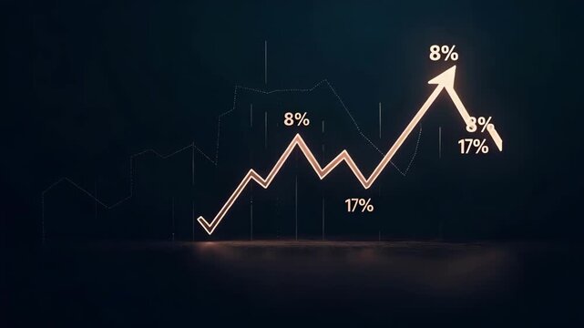 Infographic depicting negative trend scenario featuring multi line graph sloping downward percentage decline markers and investor sentiment gauge on dark background in  Photo Stock  Concept  and empty