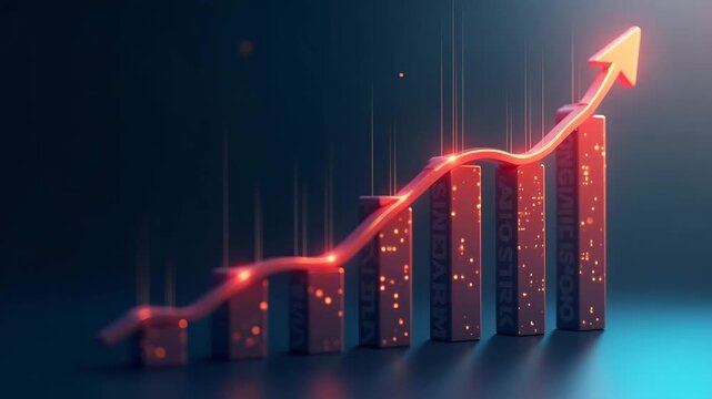 Photo of falling graph visual with 3D effect showing continuous downward bars numerical loss percentages and corporate logo watermark in  Photo Stock  Concept  and empty space on the left side